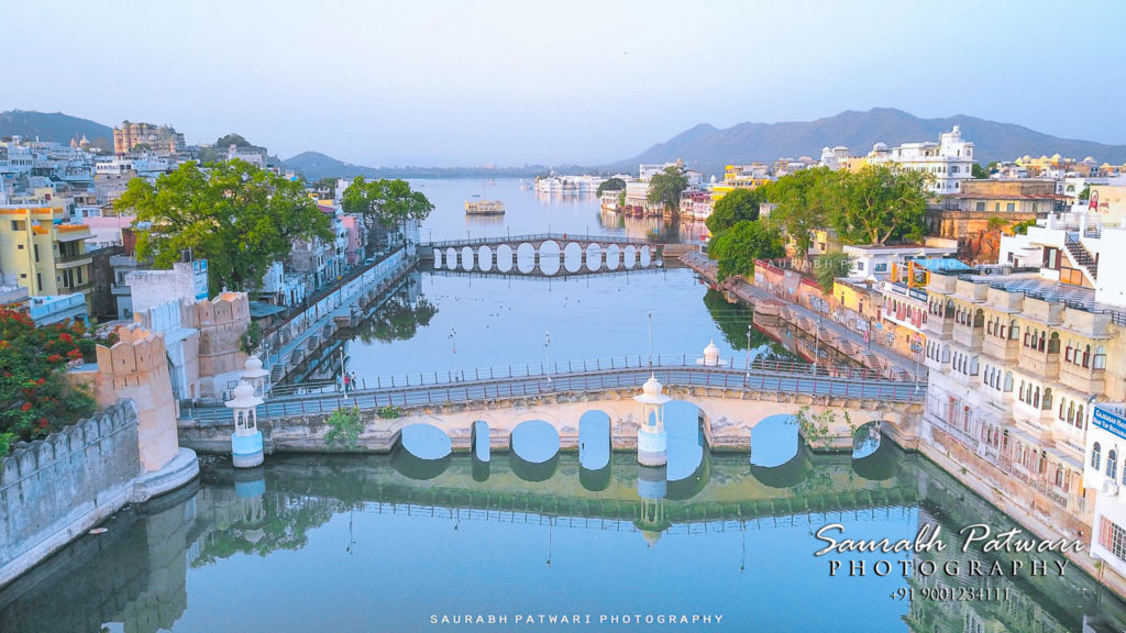 drone photo of udaipur lakecity